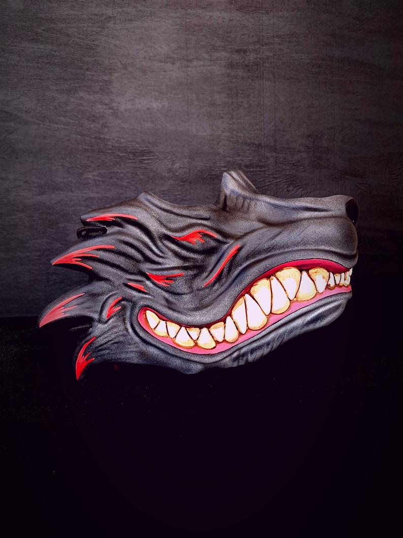 Grey and Red Kitsune Mask