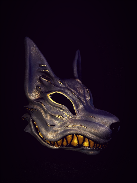 Grey and Gold Kitsune Mask