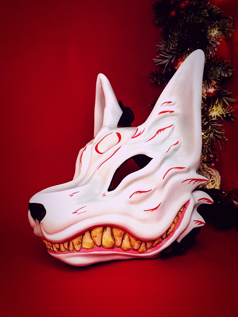 White and Red Kitsune Mask