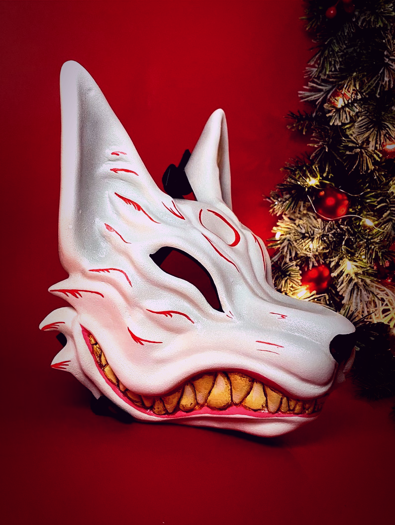 White and Red Kitsune Mask