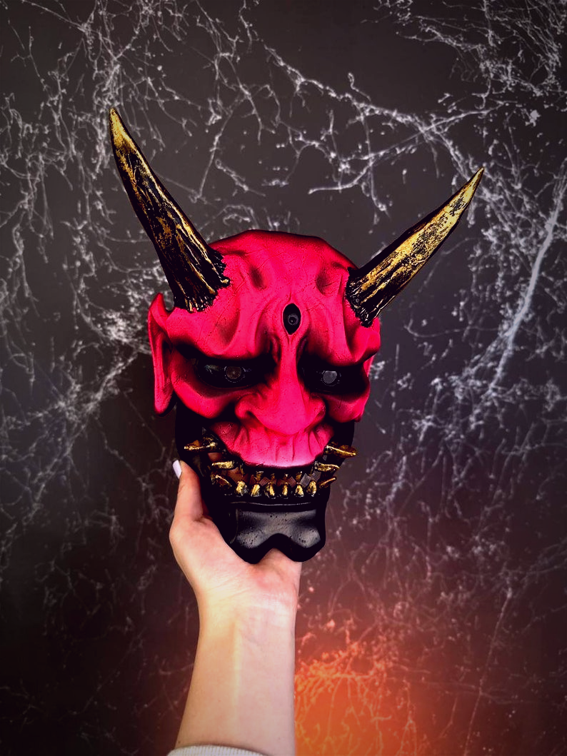 Black Pink Glow Oni Mask